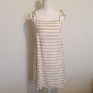 J Crew Striped Sun Dress Tan And White Linen Size XS